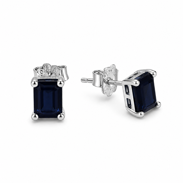 Sapphire Square Faceted 925 silver earring