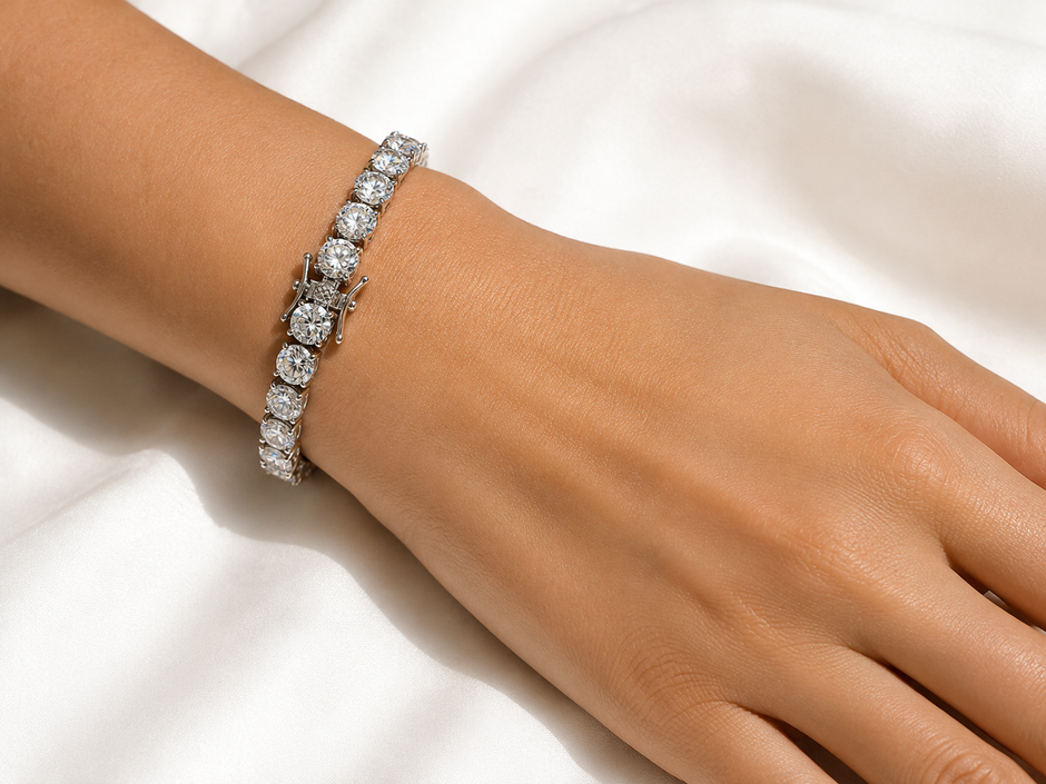 Moissanite 6mm Round Tennis 925 Silver Bracelet