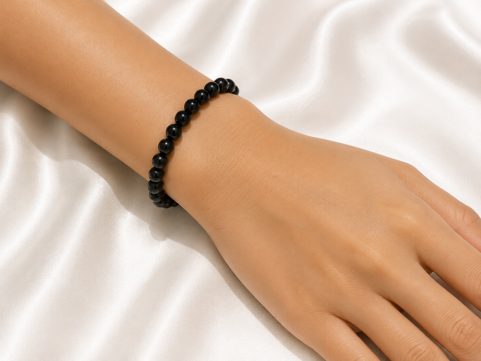 A Grade Black Jade 7-7.5mm Bracelet