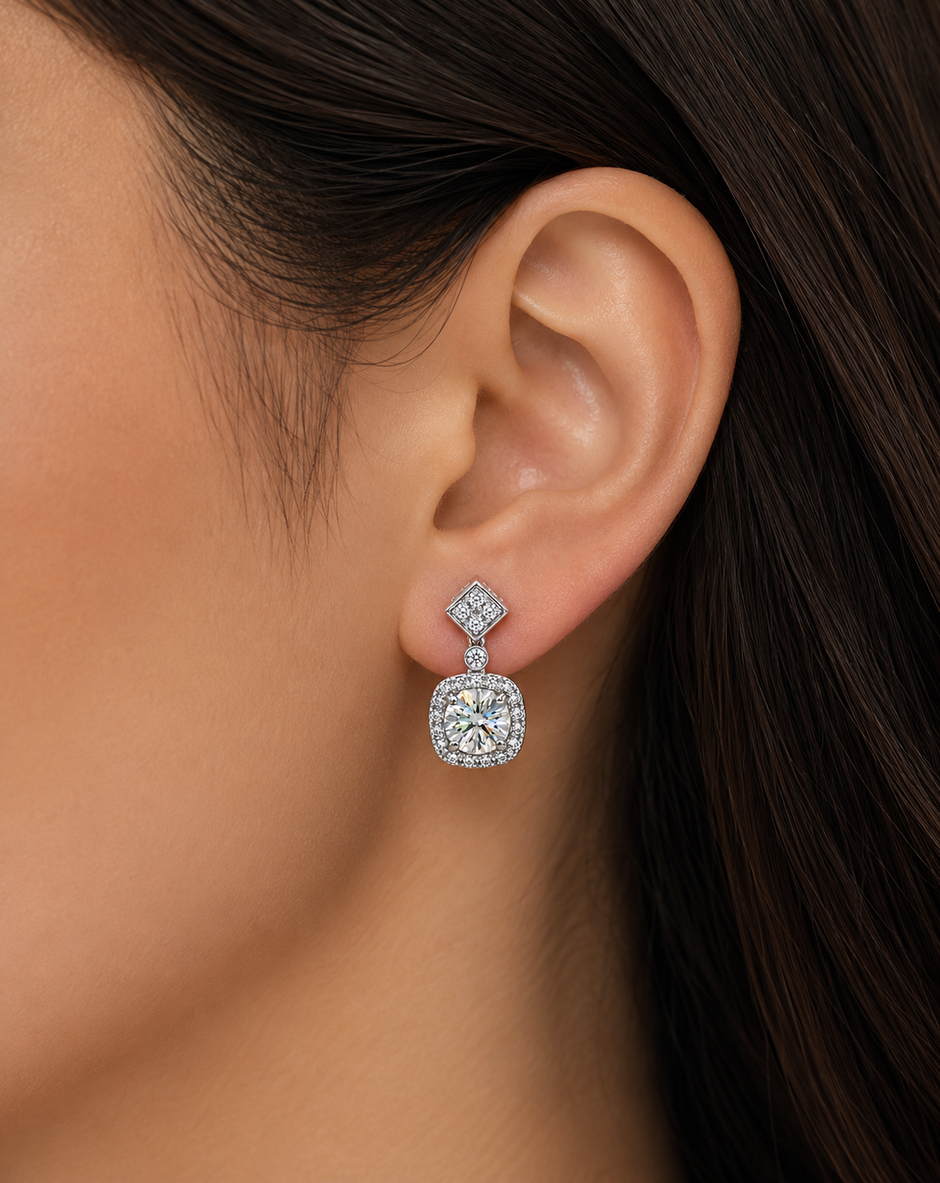 Moissanite 1.0ct round With Cubic Zirconia 925 silver earring