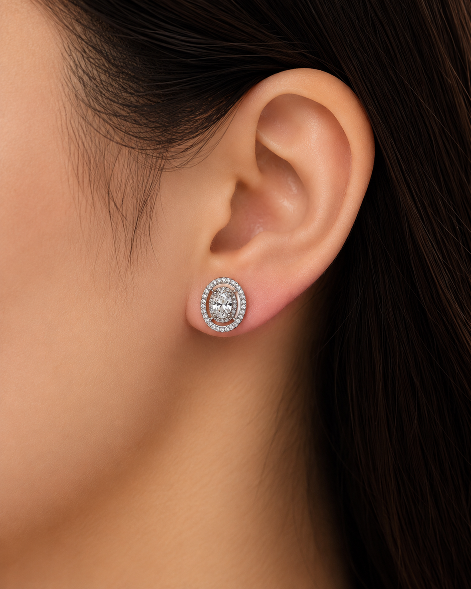 Moissanite 0.5ct Oval With Cubic Zirconia 925 silver earring
