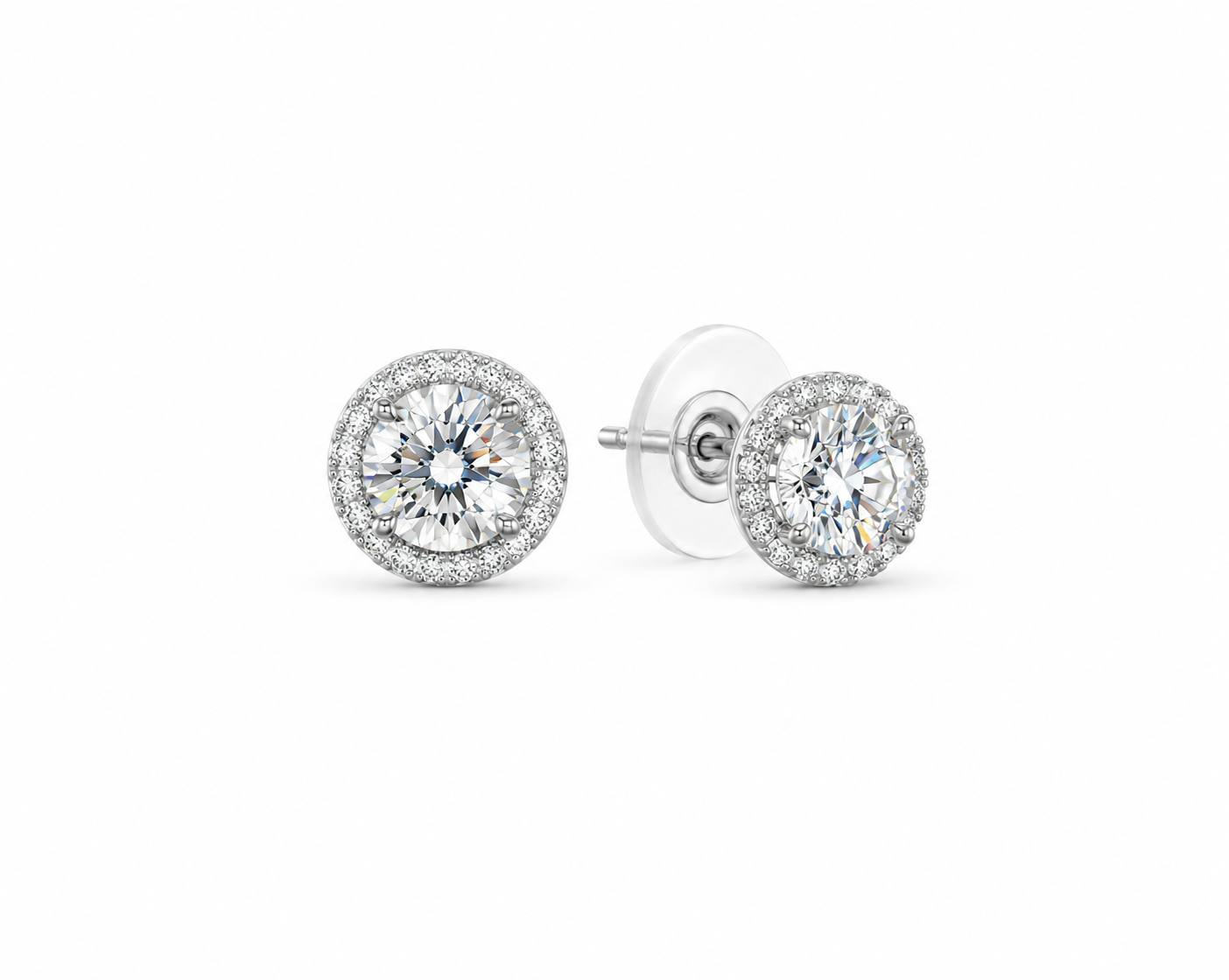 Moissanite 0.8 ct Round With Cubic Zirconia 925 silver earring