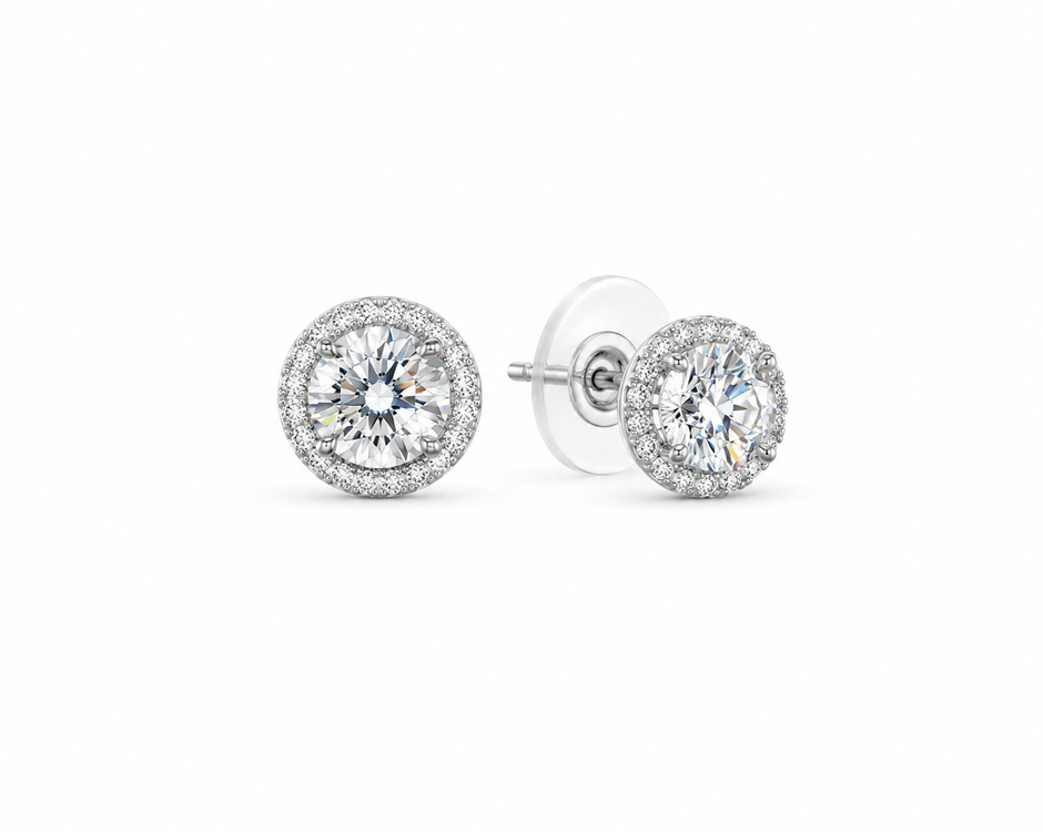 Moissanite 0.8 ct Round With Cubic Zirconia 925 silver earring