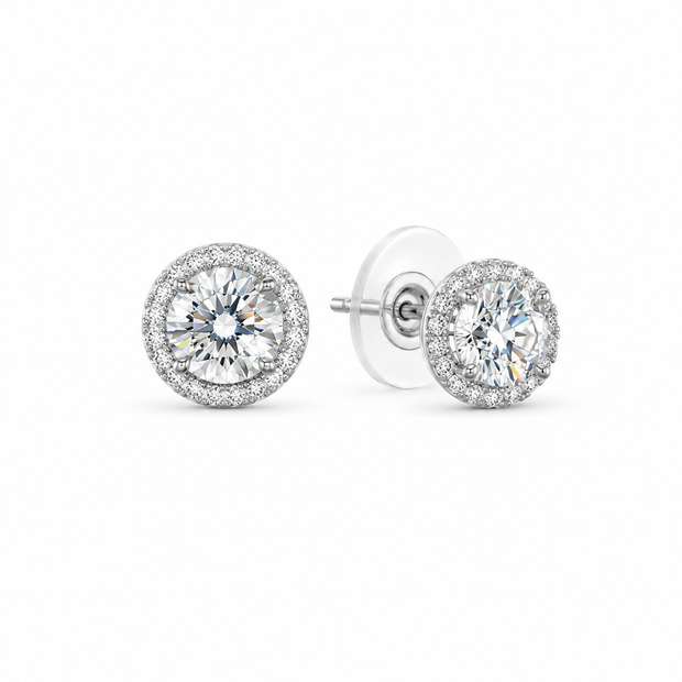 Moissanite 0.8 ct Round With Cubic Zirconia 925 silver earring