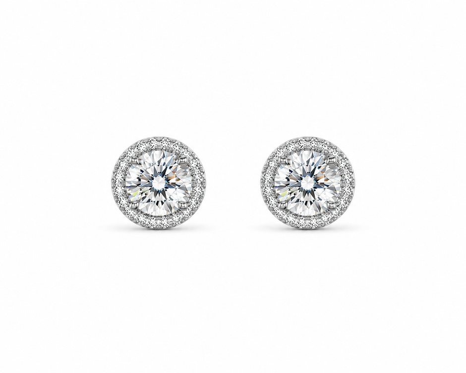 Moissanite 0.8 ct Round With Cubic Zirconia 925 silver earring