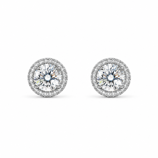 Moissanite 0.8 ct Round With Cubic Zirconia 925 silver earring
