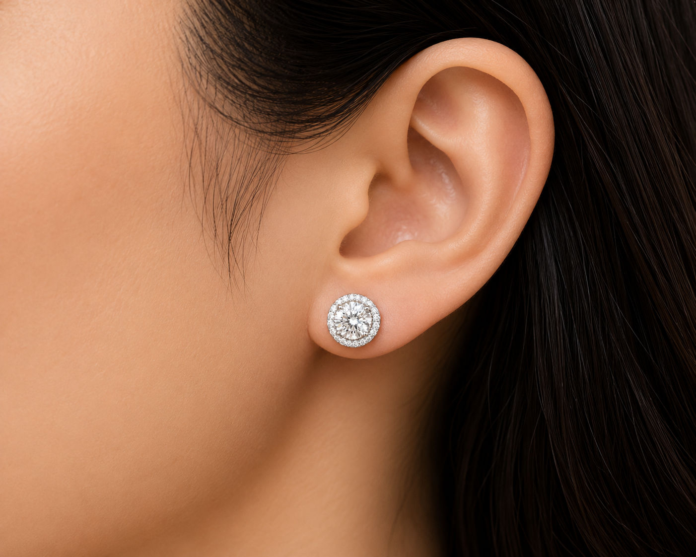 Moissanite 0.8 ct Round With Cubic Zirconia 925 silver earring