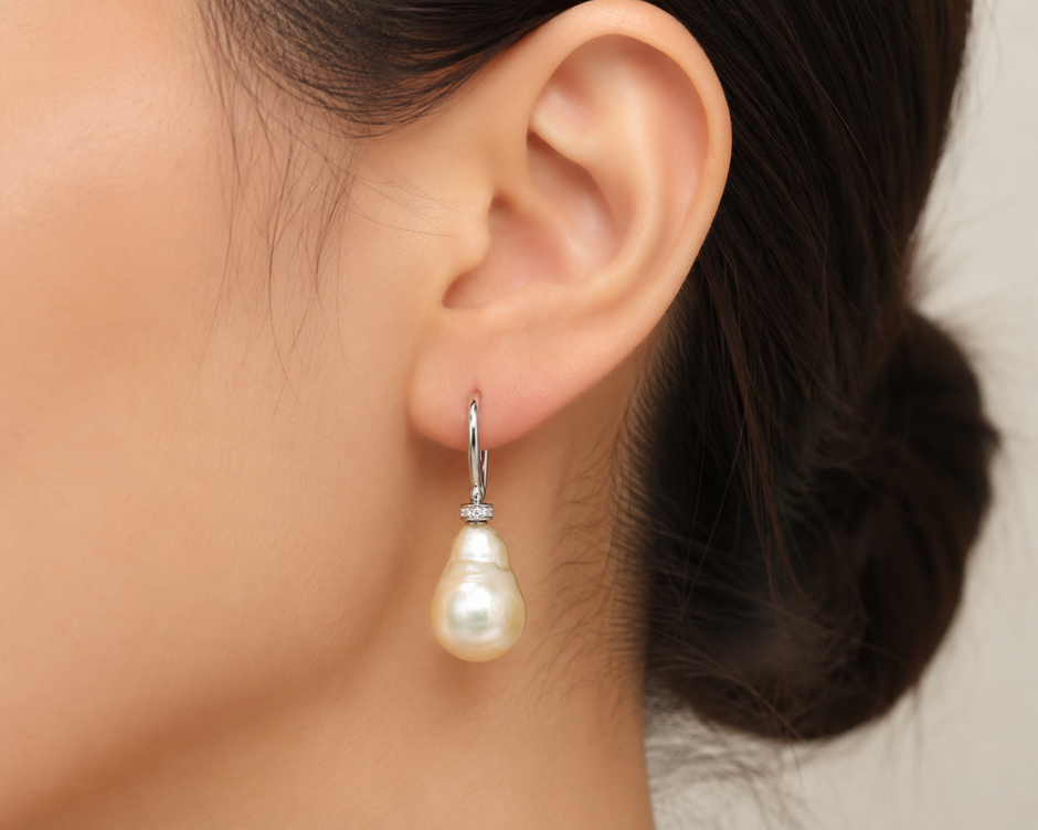 South Sea Pearl Baroque Cubic Zirconia 925 Earring
