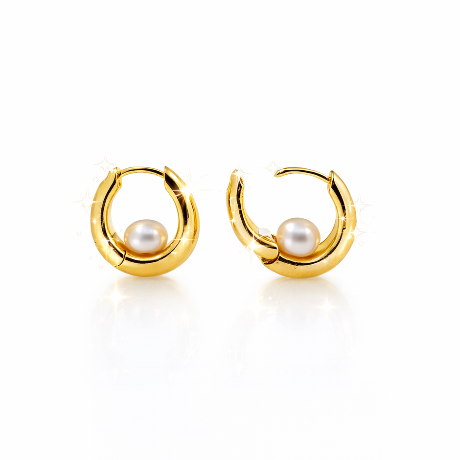 Fresh water pearl 5.5-6mm huggie hoop zinc alloy earring 14.5x15.5mm