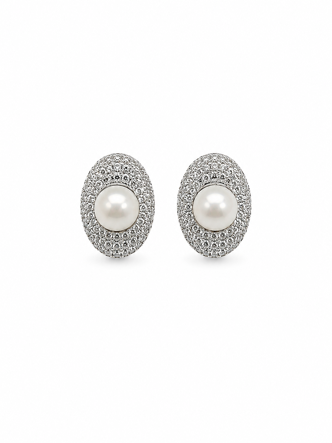 Fresh water pearl 7-8.5 mm with zirconia pave earring and pendant disc alloy set