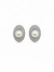 Fresh water pearl 7-8.5 mm with zirconia pave earring and pendant disc alloy set