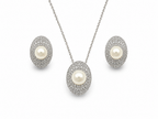 Fresh water pearl 7-8.5 mm with zirconia pave earring and pendant disc alloy set
