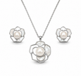 Fresh water pearl 9-10mm with mother of pearl earring and pendant rose alloy set