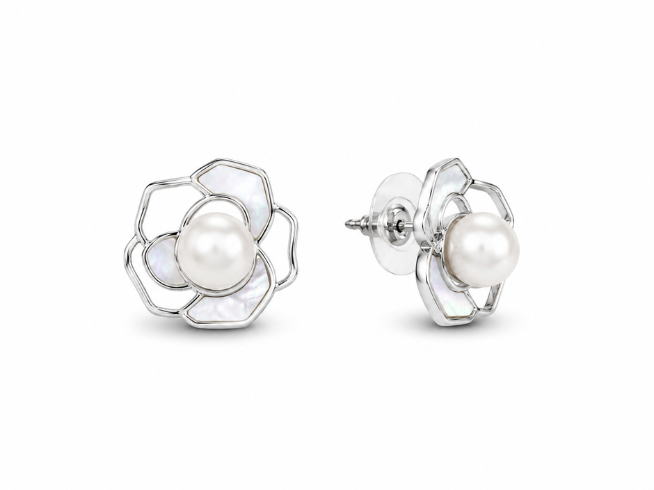 Fresh water pearl 9-10mm with mother of pearl earring and pendant rose alloy set