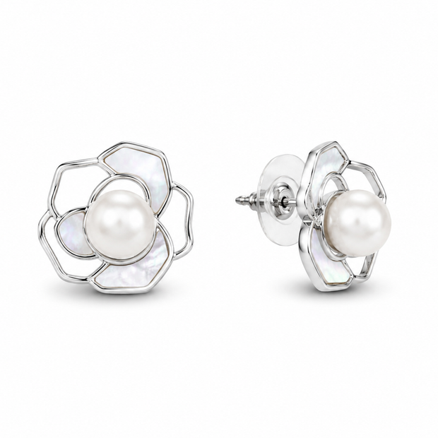 Fresh water pearl 9-10mm with mother of pearl earring and pendant rose alloy set