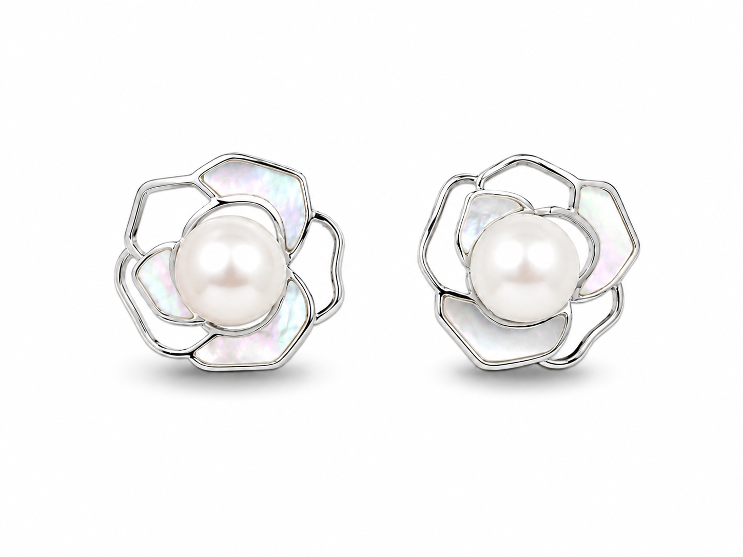 Fresh water pearl 9-10mm with mother of pearl earring and pendant rose alloy set
