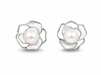 Fresh water pearl 9-10mm with mother of pearl earring and pendant rose alloy set