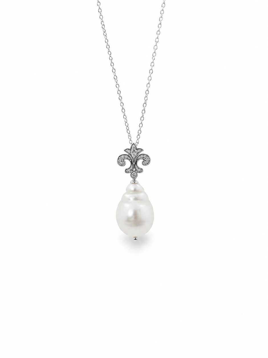 Fresh Water Pearl Baroque Alloy Pendant With Stainless Steel Chain