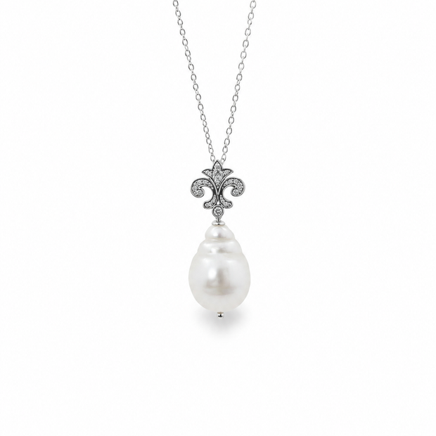 Fresh Water Pearl Baroque Alloy Pendant With Stainless Steel Chain