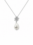 Fresh Water Pearl Baroque Cubic Zirconia Flower Alloy Pendant With Stainless Steel Chain