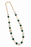Fresh Water Pearl Baroque With Green Agate Stainless Steel Links Necklace
