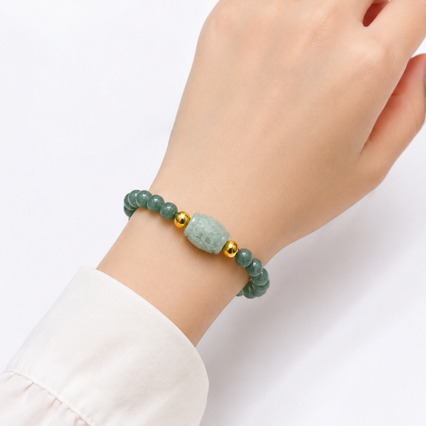 A Grade Medium Green Jade 5.5-6mm With Barrel A jade Stainless Steel Bracelet