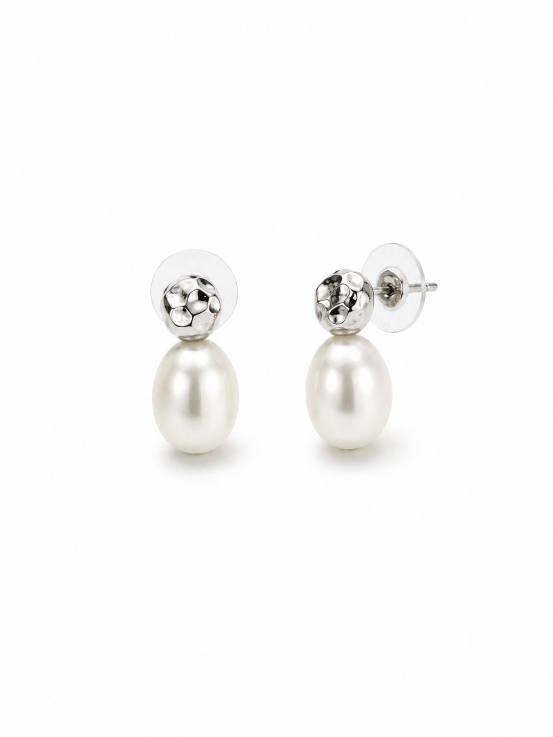 Fresh Water Pearl Rice Hammered Alloy Earring