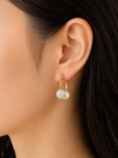 Fresh Water Pearl Stack With Swarovski Ball Alloy Earring