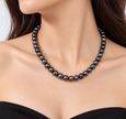 Fresh Water Pearl 8-8.5mm Dyed Black Enhanced Strand Stainless Steel Hook Necklace