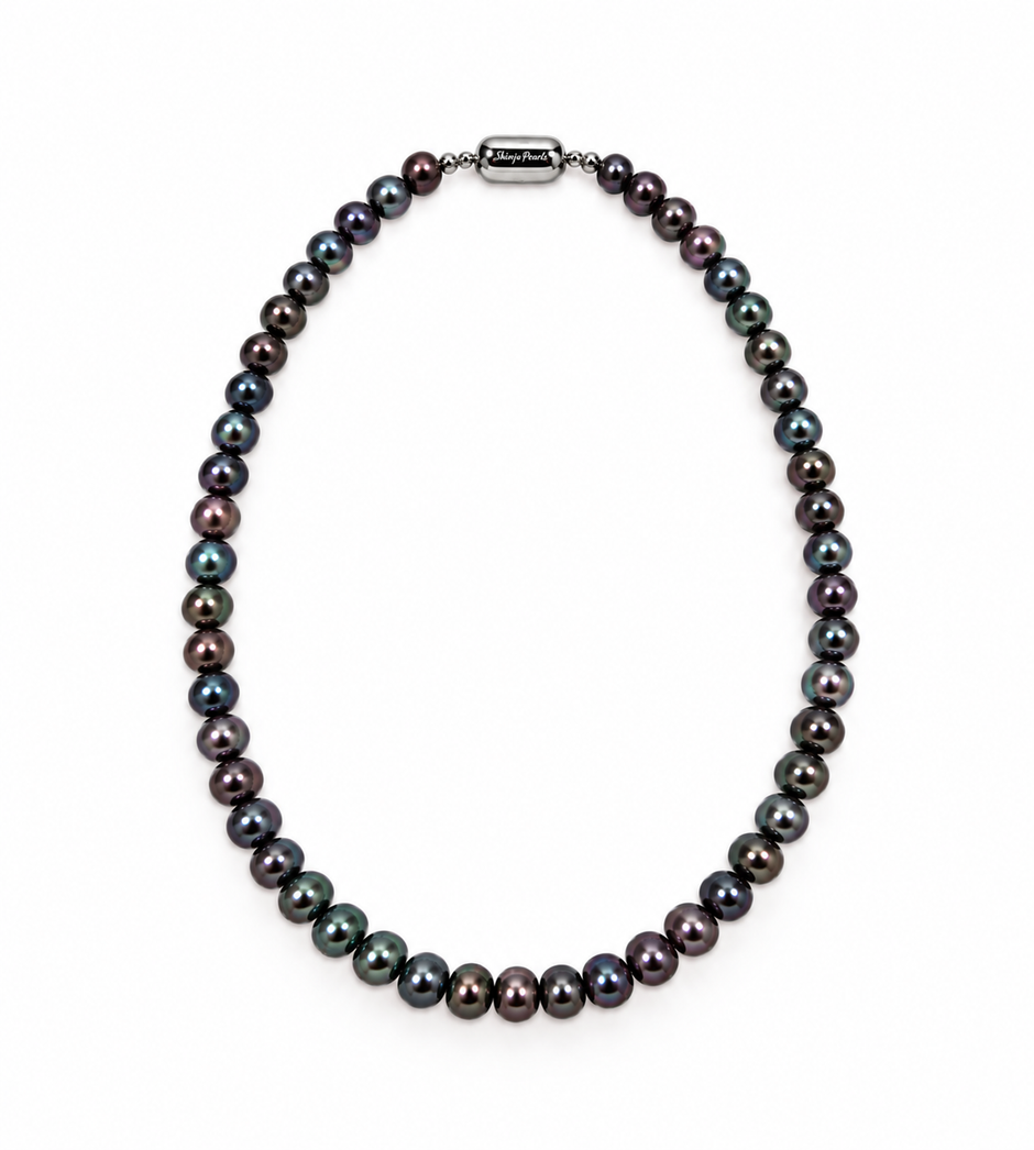 Fresh Water Pearl 8-8.5mm Dyed Black Enhanced Strand Stainless Steel Hook Necklace