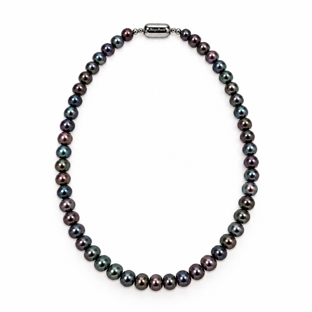 Fresh Water Pearl 8-8.5mm Dyed Black Enhanced Strand Stainless Steel Hook Necklace
