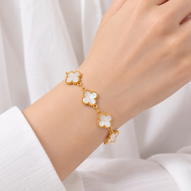 Mother Of Pearl Clover Links Zinc Alloy Bracelet