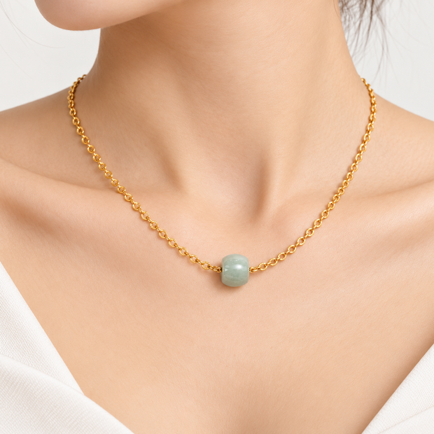 A Grade Jade Barrel Single With Stainless Steel Chain Necklace