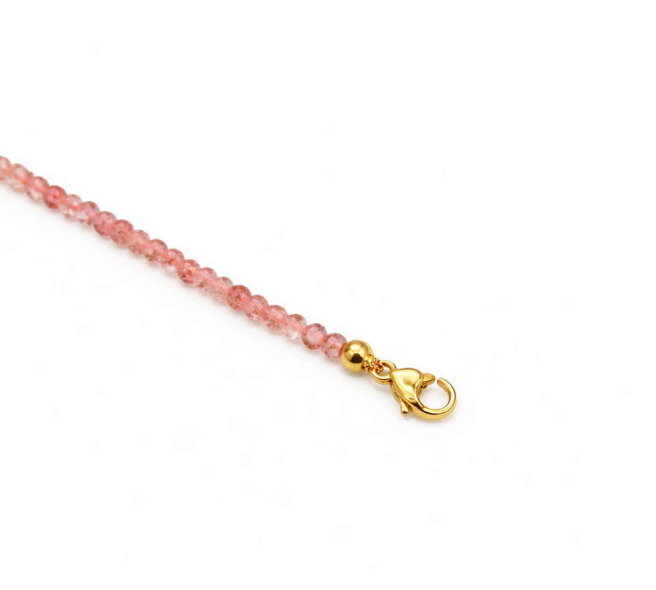 Pink Strawberry Quartz Faceted 3-3.5mm With Stainless Steel Hook Bracelet