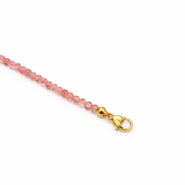 Pink Strawberry Quartz Faceted 3-3.5mm With Stainless Steel Hook Bracelet