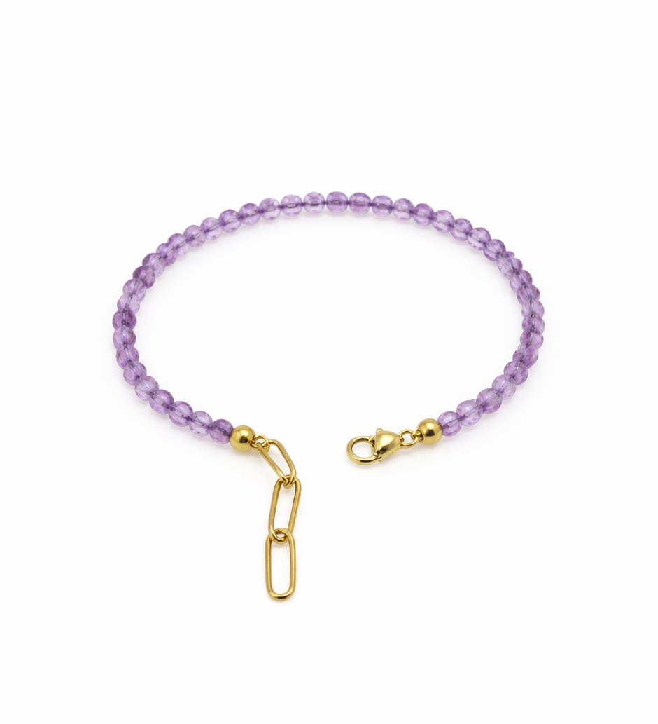Amethyst Faceted 3-3.5mm With Stainless Steel Hook Bracelet