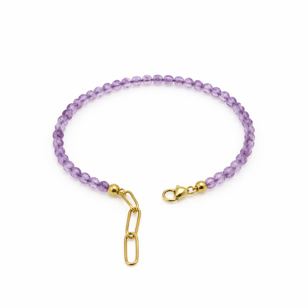 Amethyst Faceted 3-3.5mm With Stainless Steel Hook Bracelet
