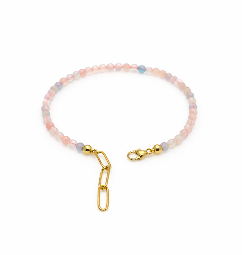 Morganite Faceted 3-3.5mm With Stainless Steel Hook Bracelet