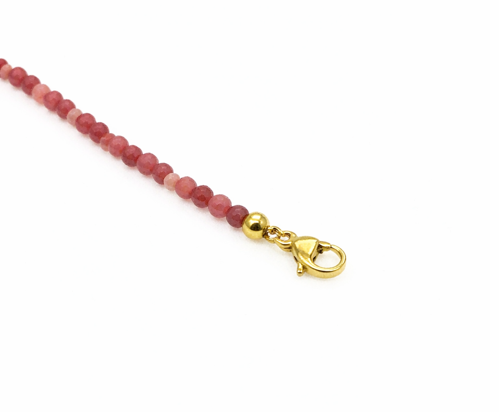 Rhodochrosite Faceted 3-3.5mm With Stainless Steel Hook Bracelet