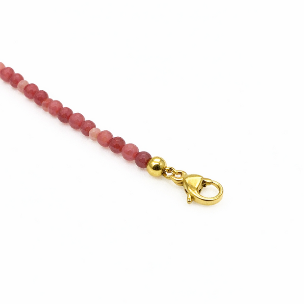 Rhodochrosite Faceted 3-3.5mm With Stainless Steel Hook Bracelet