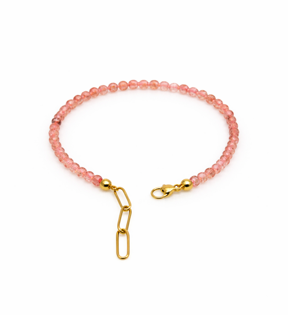 Pink Strawberry Quartz Faceted 3-3.5mm With Stainless Steel Hook Bracelet