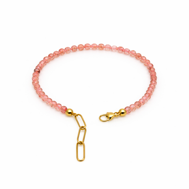 Pink Strawberry Quartz Faceted 3-3.5mm With Stainless Steel Hook Bracelet