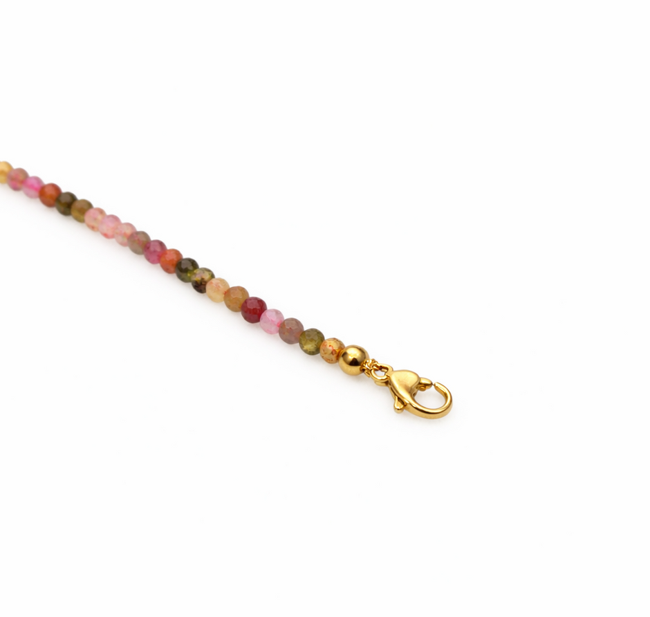 Mix Tourmaline Faceted 3-3.5mm With Stainless Steel Hook Bracelet