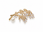 Fresh Water Pearl Zircon Bamboo Leaf Brooch