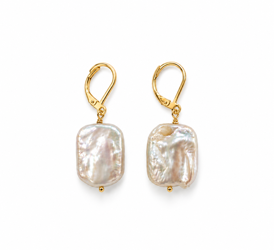 Fresh Water Flat Keshi Pearl Alloy Clip back Earring