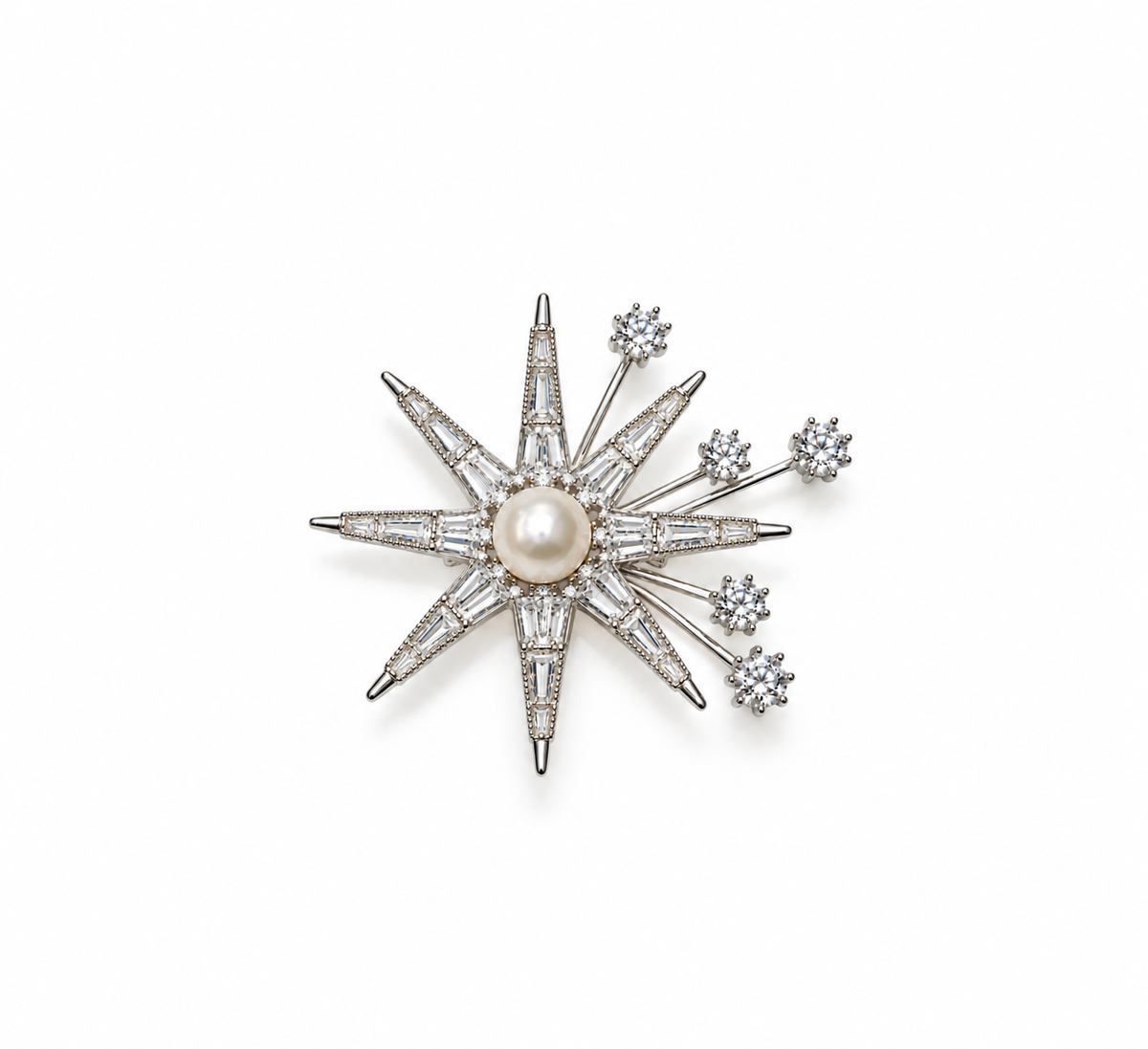 Fresh Water Pearl Zircon Snowflake Brooch