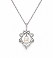 Fresh Water Pearl Zirconia Bow Pendant With Stainless Steel Chain Necklace