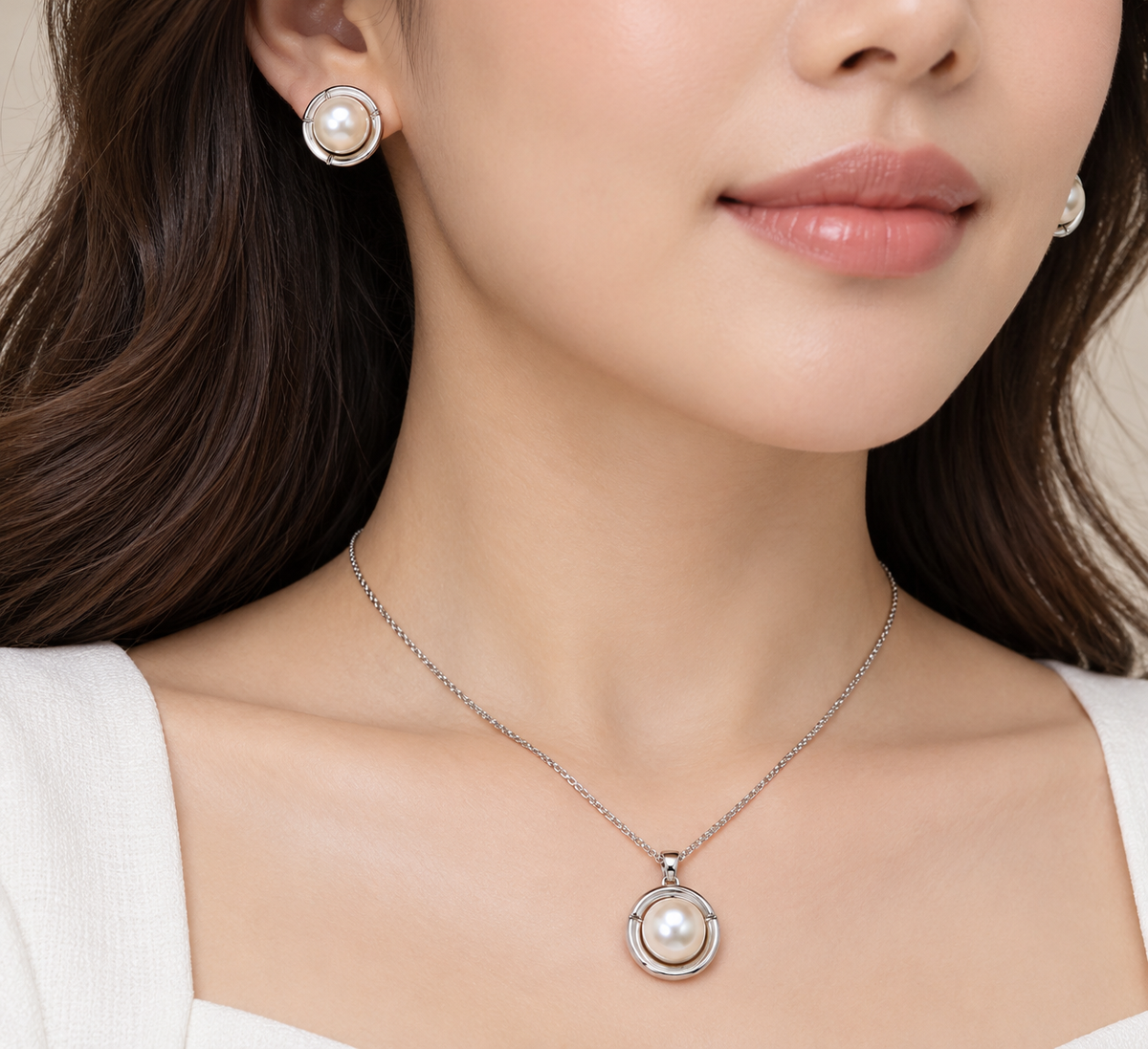 Fresh water pearl 10-11mm With Mother Of Pearl earring and pendant Zinc alloy set