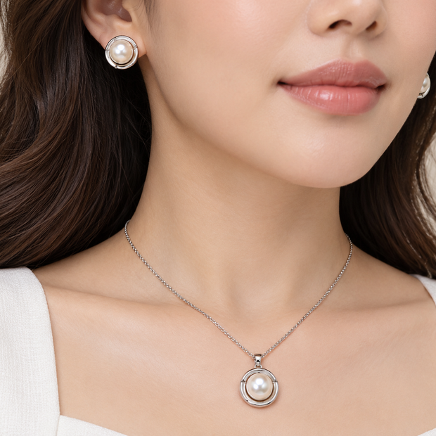 Fresh water pearl 10-11mm With Mother Of Pearl earring and pendant Zinc alloy set