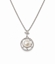 Fresh Water Pearl Zirconia Halo Round Pendant With Stainless Steel Chain Necklace